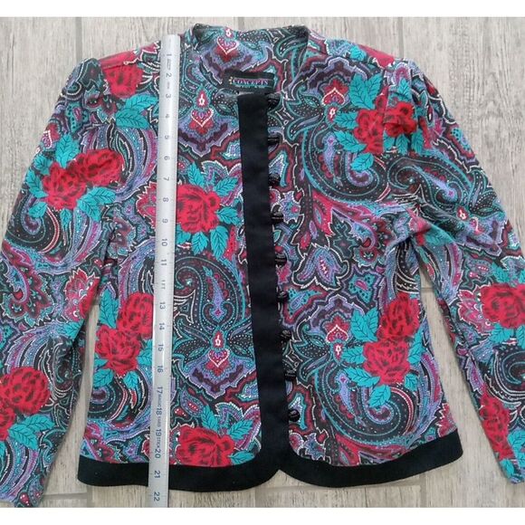 VTG Womens Floral All Over Print Button Up Long Sleeve Padded Shoulder Oriental - Picture 5 of 8